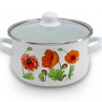 Тенджера със стъклен капак SAPIR SP 4518, Емайл, Бял с декорация