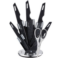 Комплект ножове с поставка BACHMAYER BM 313, 7 части, Ножици, Неръждаема стомана, Черен