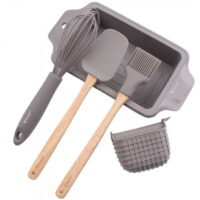 Комплект за печене на хляб и сладкиши Kassel K 93704, 5 части, Силикон и дърво, Сив