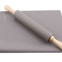 Комплект подложка за месене, точене, печене и точилка Kassel K 93708, 2 части, Силикон и дърво, Сив