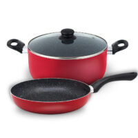 Комплект тенджера и тиган SAPIR SP 1318 P3, 3 части, 24 см, Мраморно покритие, Червен